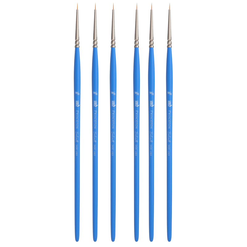 Select Artiste Short Liner Brush, Synthetic Bristles, Short Handle Mixed Media Paintbrush, Jewel Blue, Size 18/0, Pack of 6