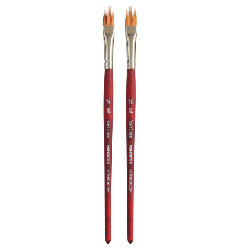Velvetouch Filbert Grainer Brush, Synthetic Bristles, Short Handle Mixed Media Paintbrush, Scarlet, Size 3/8 inch, Pack of 2