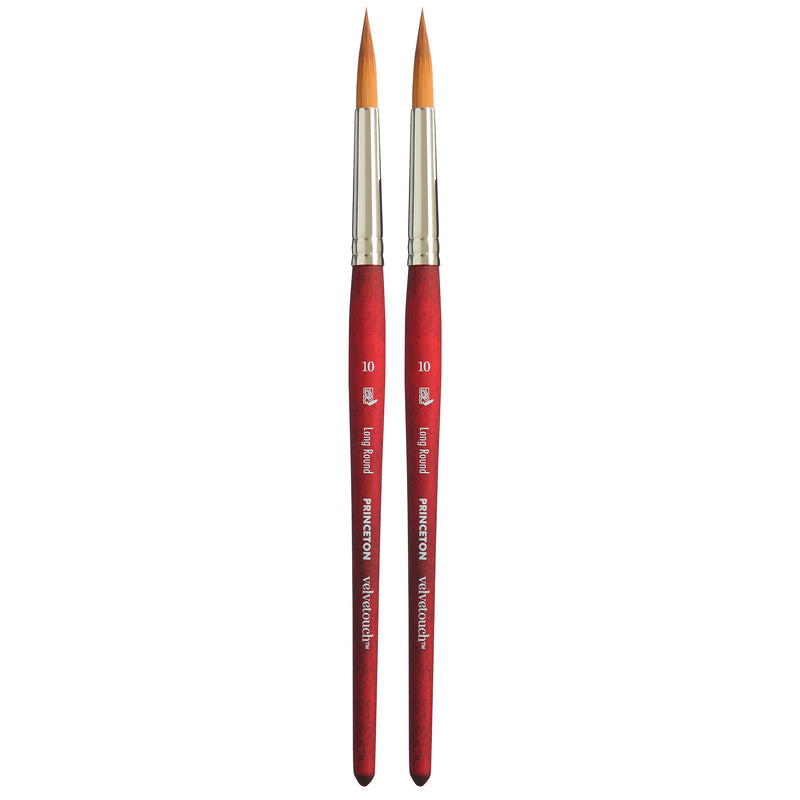 Velvetouch Long Round Brush, Synthetic Bristles, Short Handle Mixed Media Paintbrush, Scarlet, Size 10, Pack of 2