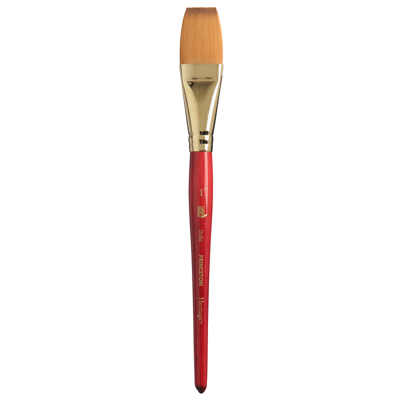 Heritage Stroke Brush, Synthetic Bristles, Short Handle Watercolor Paintbrush, Scarlet, Size 1 inch, 1 Count