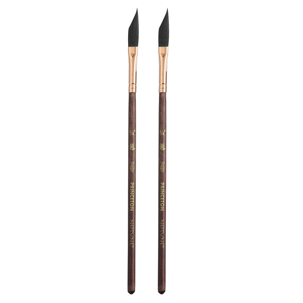 Neptune Dagger Brush, Synthetic Bristles, Short Handle Watercolor Paintbrush, Dark Wood, Size 1/4 inch, Pack of 2