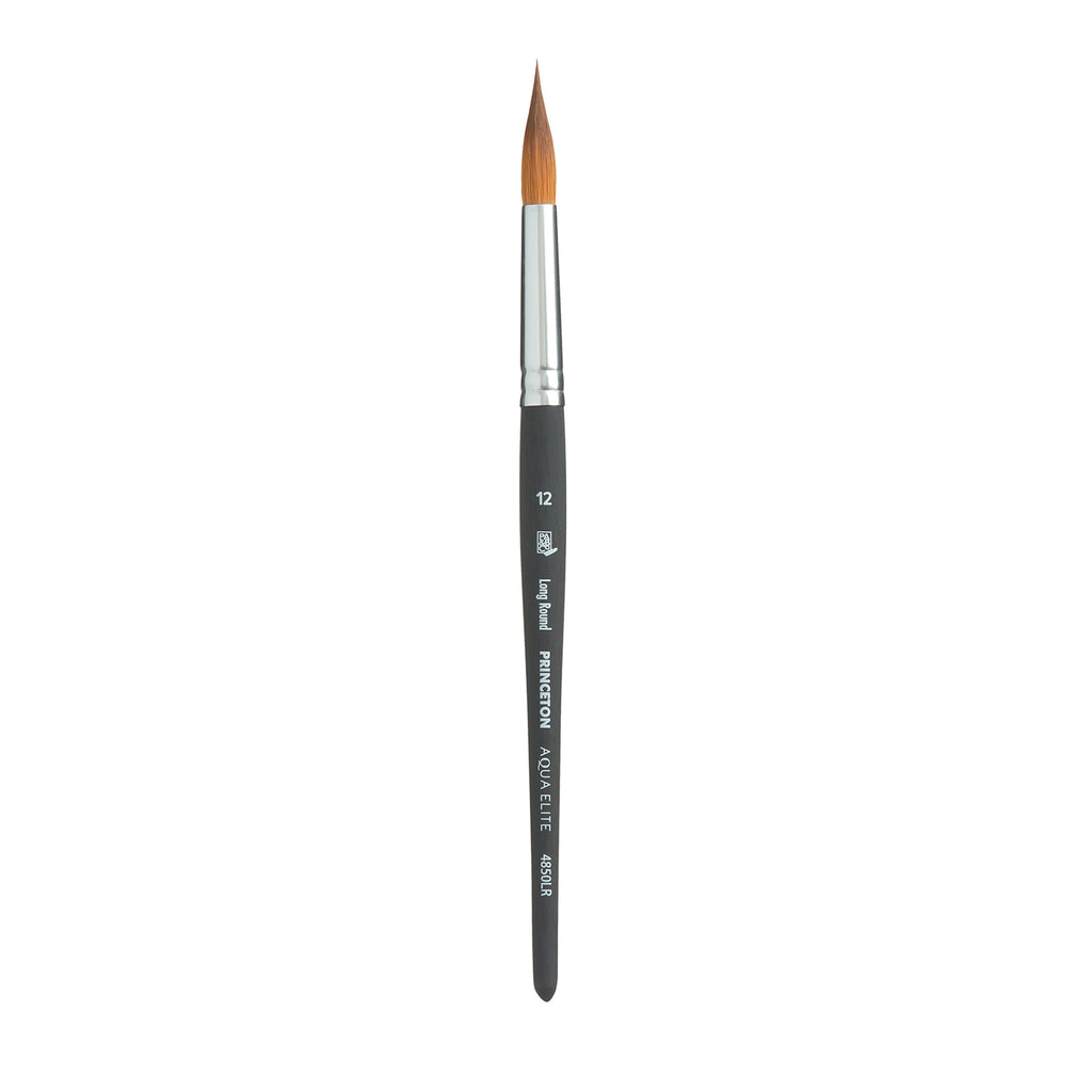 Aqua Elite Long Round Brush, Synthetic Bristles, Short Handle Watercolor Paintbrush, Matte Black, Size 12, 1 Count