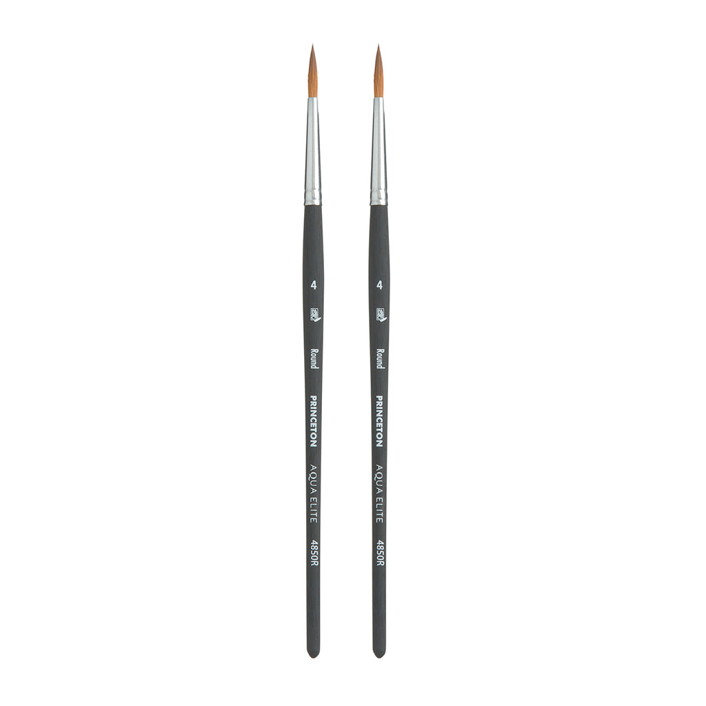 Aqua Elite Round Brush, Synthetic Bristles, Short Handle Watercolor Paintbrush, Matte Black, Size 4, Pack of 2