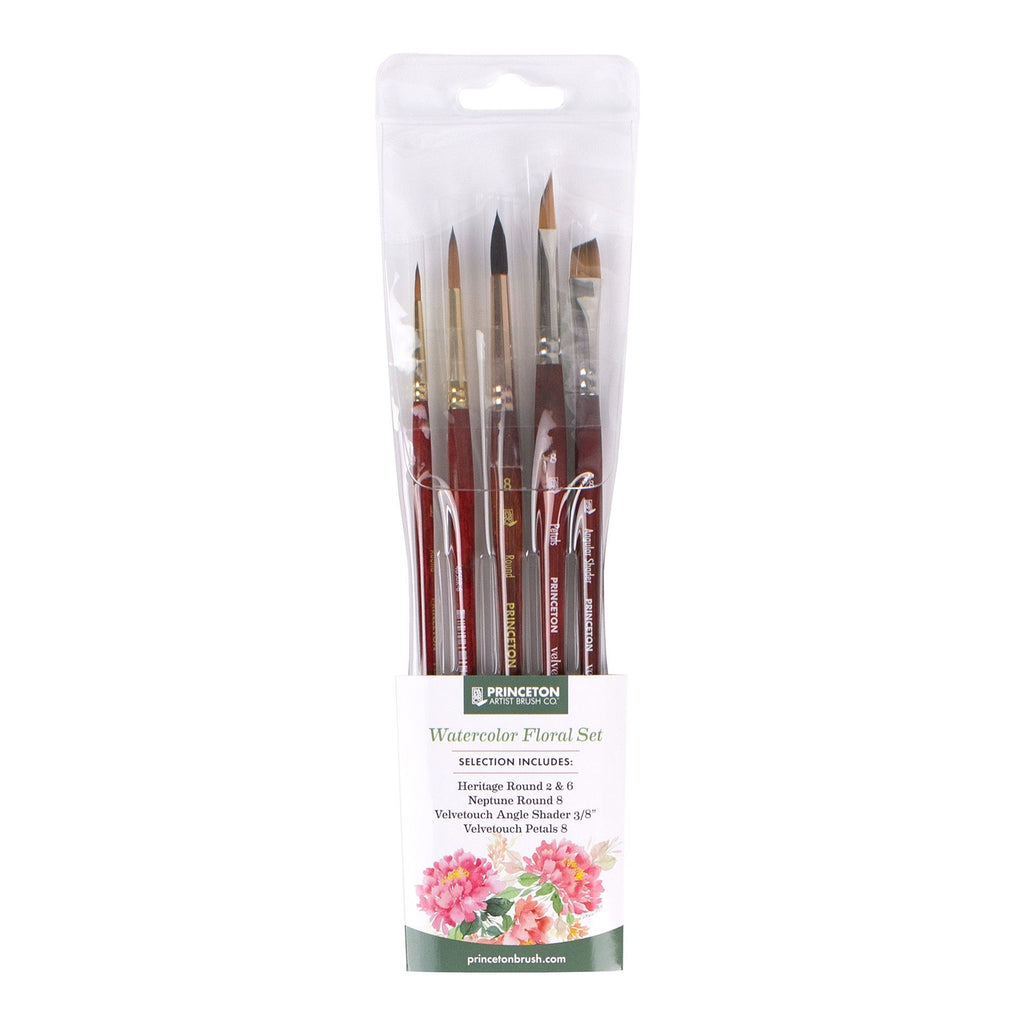 Floral Brush Set, Short Handle Watercolor Paintbrush, Assorted, 5 Pieces