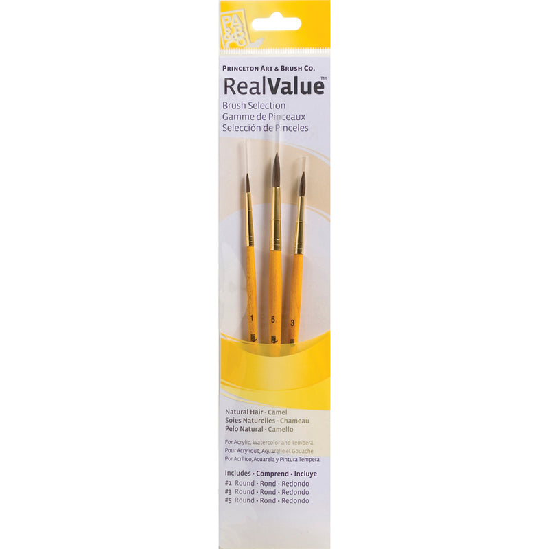 Realvalue Round Brush Set 3ct Ylw Natural Camel Hair