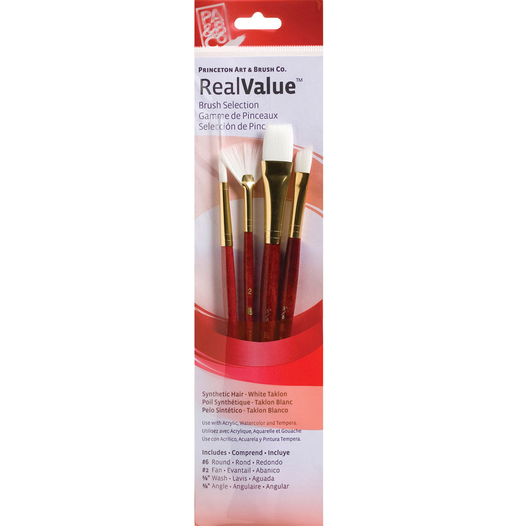 Realvalue Brush 4ct Red Fan White Taklon Bristles