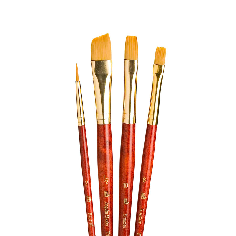 Realvalue Brush Set 4ct Red Golden Taklon Bristles