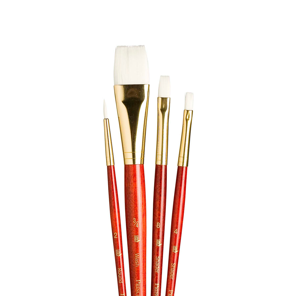 Realvalue Brush Set 4ct Red White Taklon Bristles
