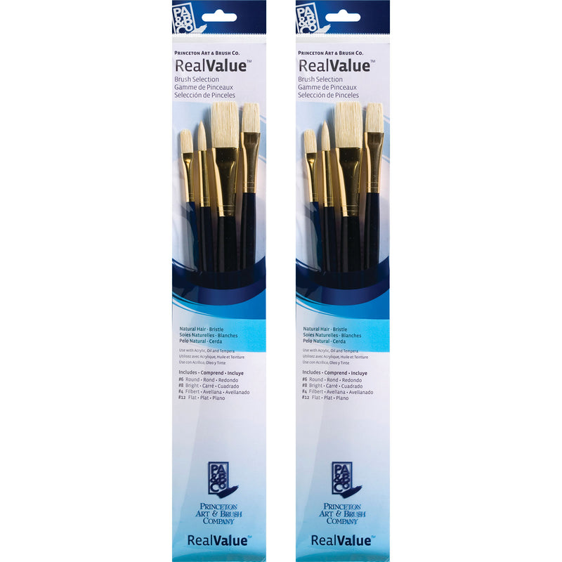RealValue Brush Set, Natural Bristles, Long Handle Mixed Media Paintbrush, Dark Blue, 4 Per Set, 2 Sets