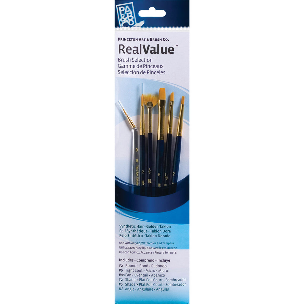 Realvalue Brush 6ct Dk Blue W/angle Brush Gold Taklon Bristles