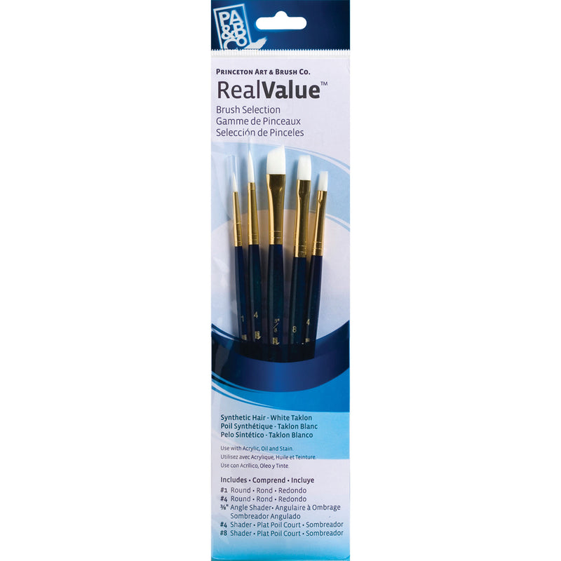 Realvalue Brush Set 5ct Dk Blue Wht Taklon Bristles