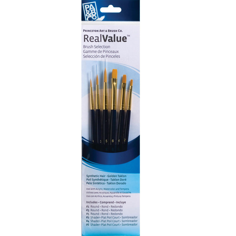 Realvalue Brush St 6ct Dk Blue Gold Taklon Bristles