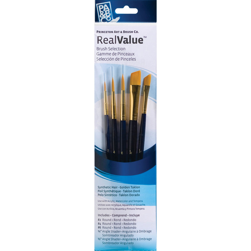 Realvalue Brush Set 5ct Dk Blue Gold Taklon Bristles