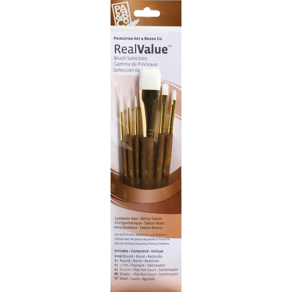 Realvalue Brush Set 6ct Brown Wht Taklon Bristles