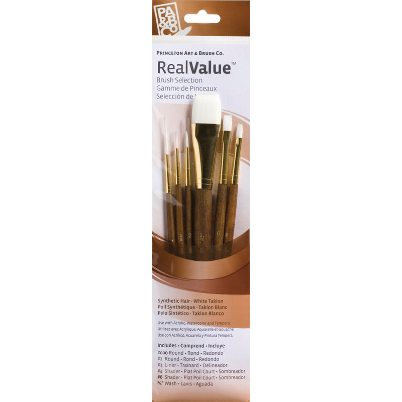 Realvalue Brush Set 6ct Brown Wht Taklon Bristles