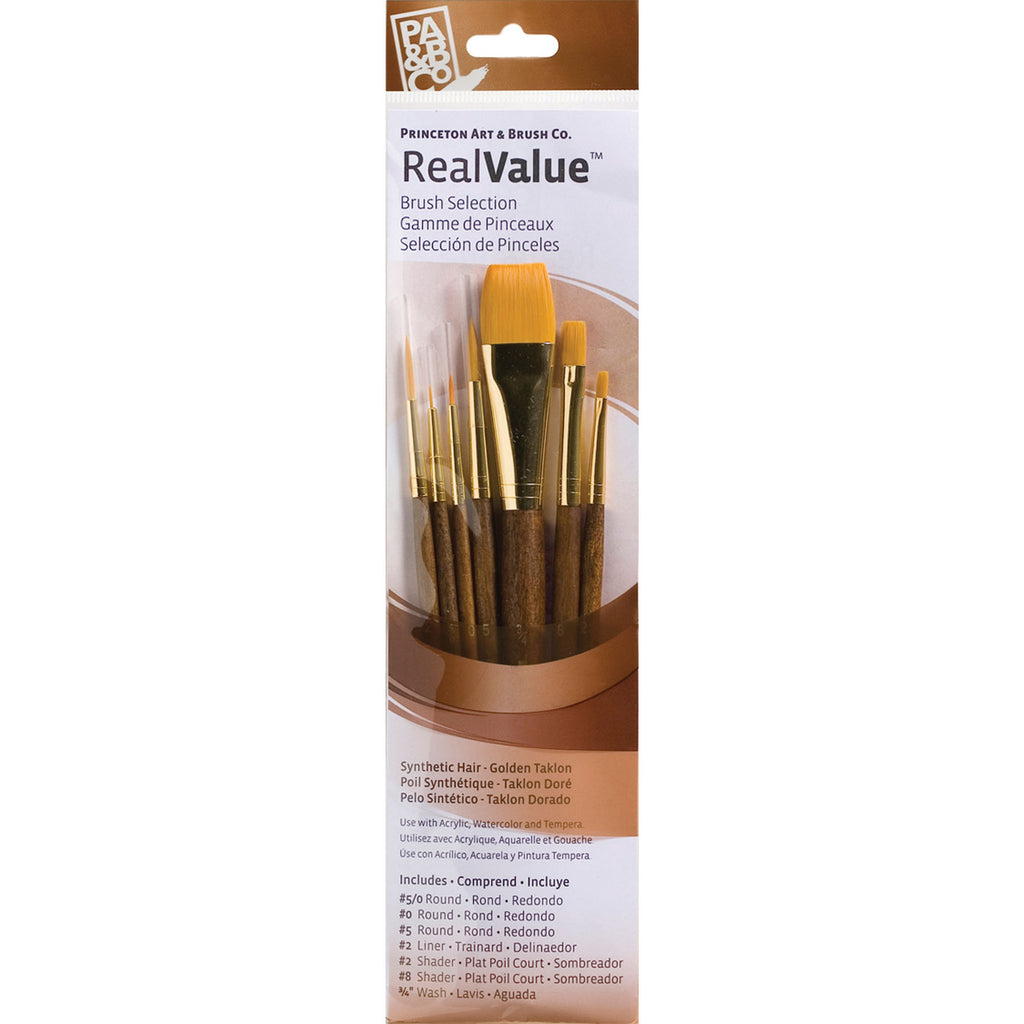 Realvalue Brush Set 7ct Brown Gold Taklon Bristles