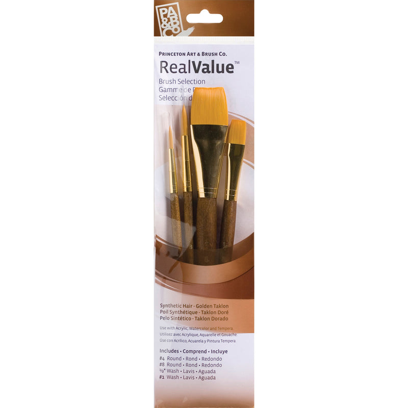 Realvalue Brush Set 4ct Brown Gold Taklon Bristles