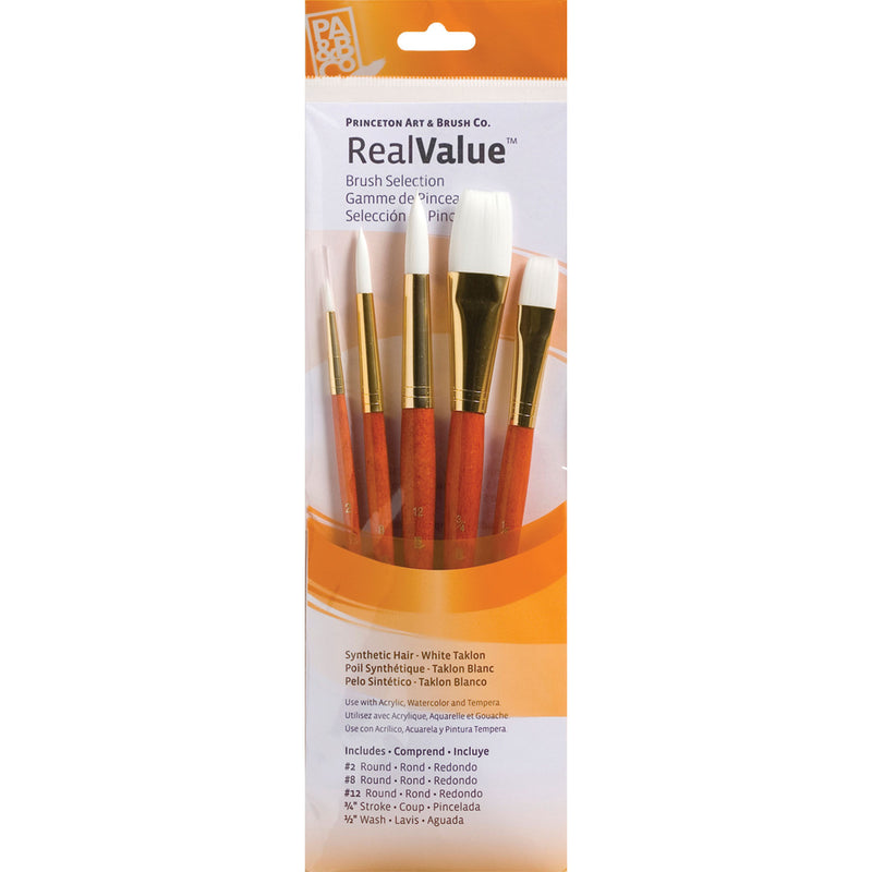 Realvalue Brush Set 5ct Org White Taklon Bristles
