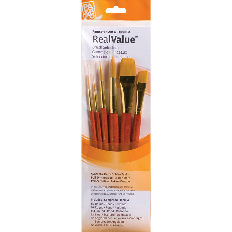 Realvalue Brush Set 6ct Org Gold Taklon Bristles