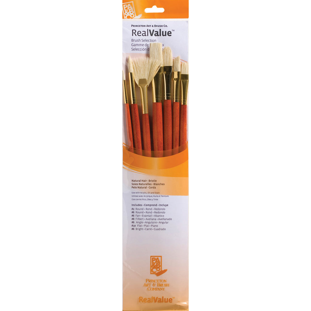 Realvalue Brush Set 7ct Long Orange Natural Bristles