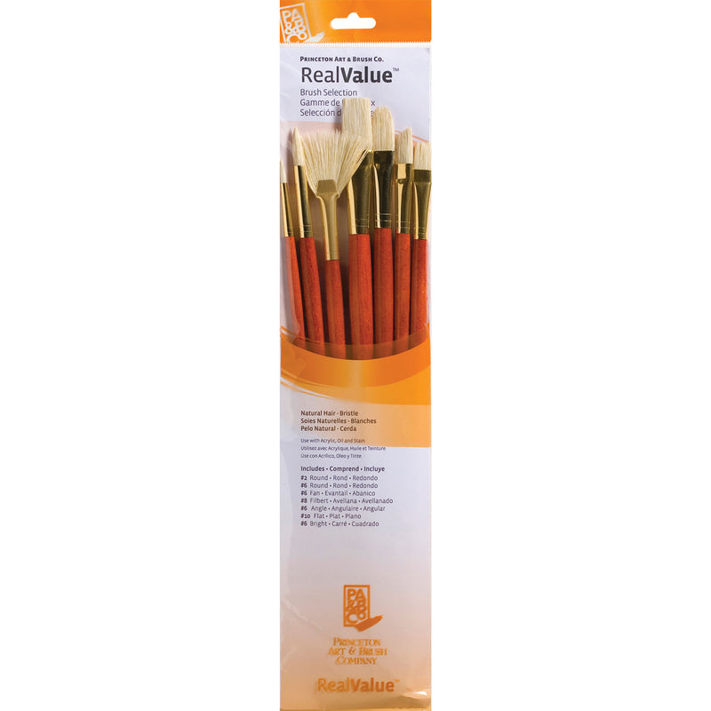 Realvalue Brush Set 7ct Long Orange Natural Bristles