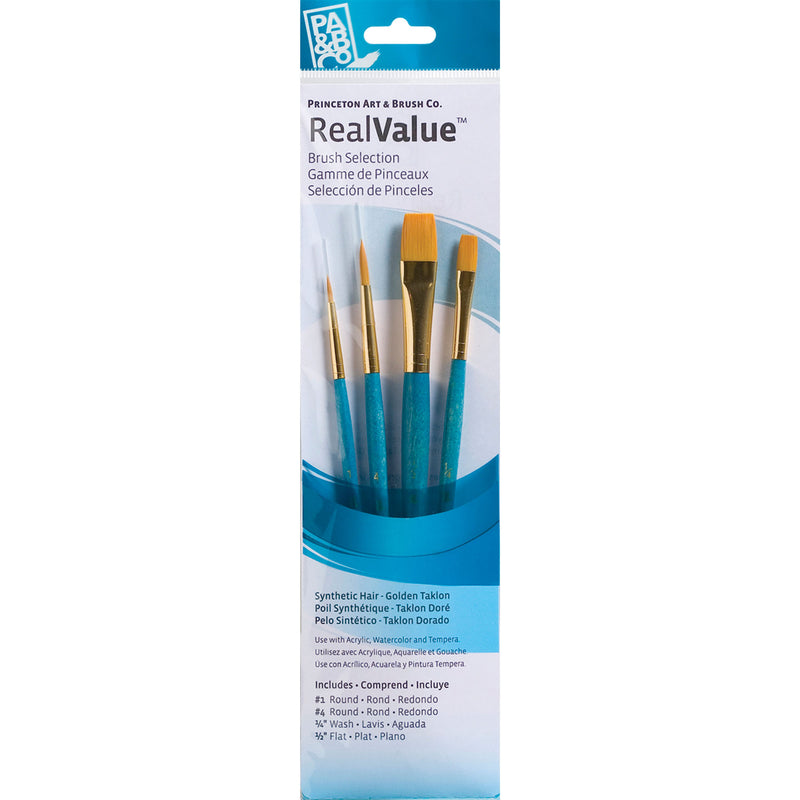 Realvalue Brush Set 4ct Blue Gold Taklon Bristles