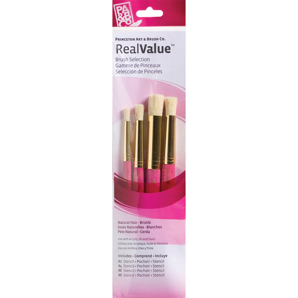 Realvalue Stencil Brush Set 4ct Pnk Natural Bristles