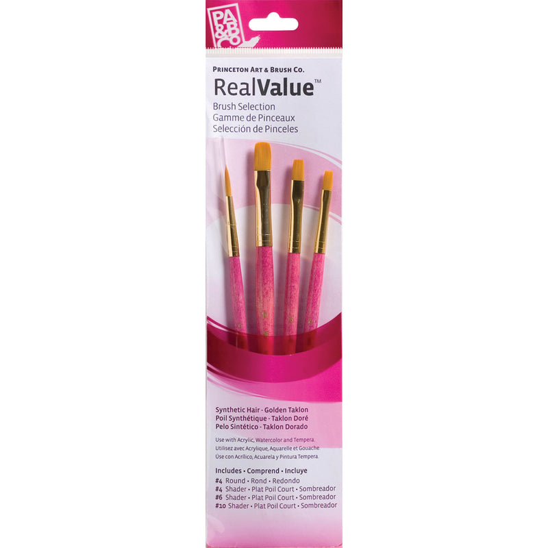 Realvalue Brush Set 4ct Pink Gold Taklon Bristles