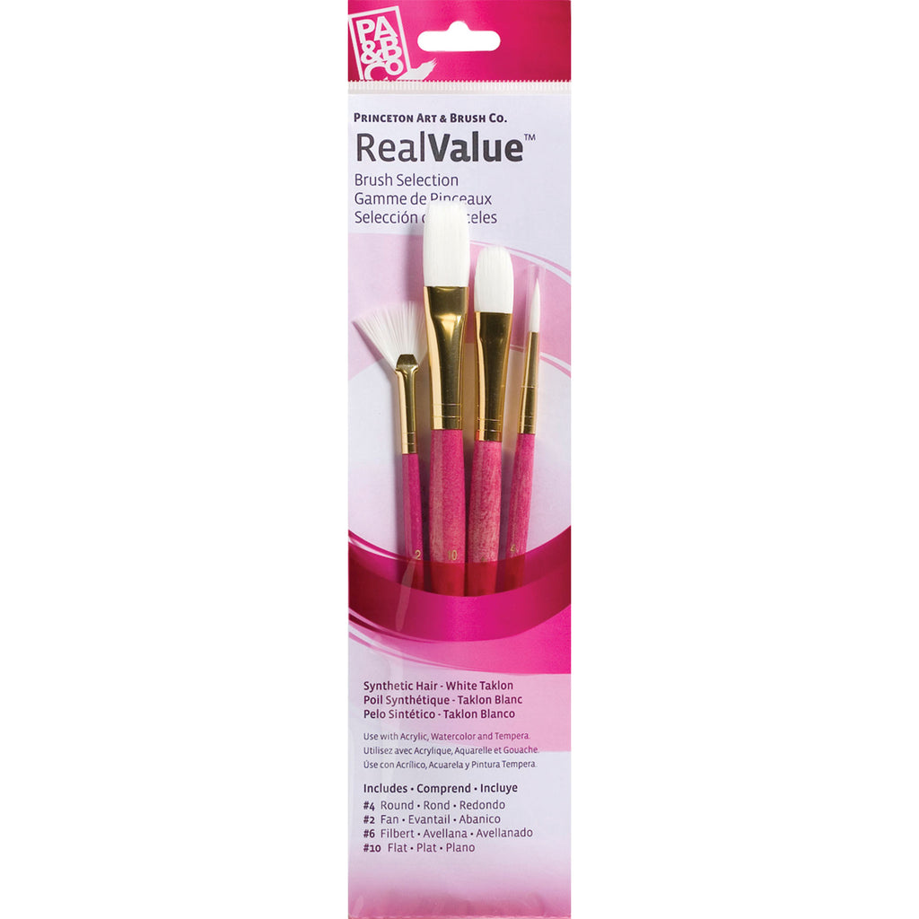 Realvalue Brush Set 4ct Pink W/fan Brush
