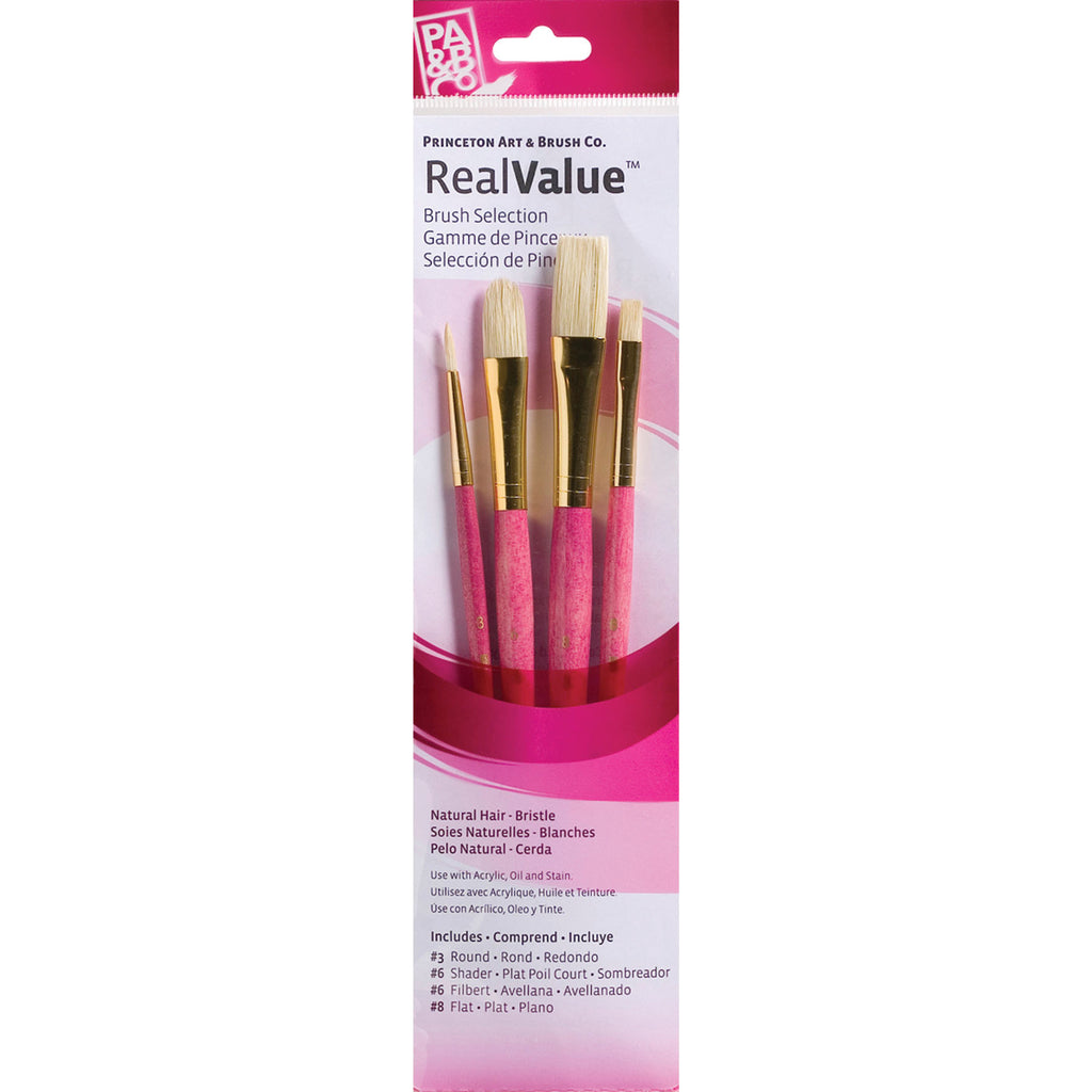 Realvalue Brush Set 4ct Pink Nat Bristles