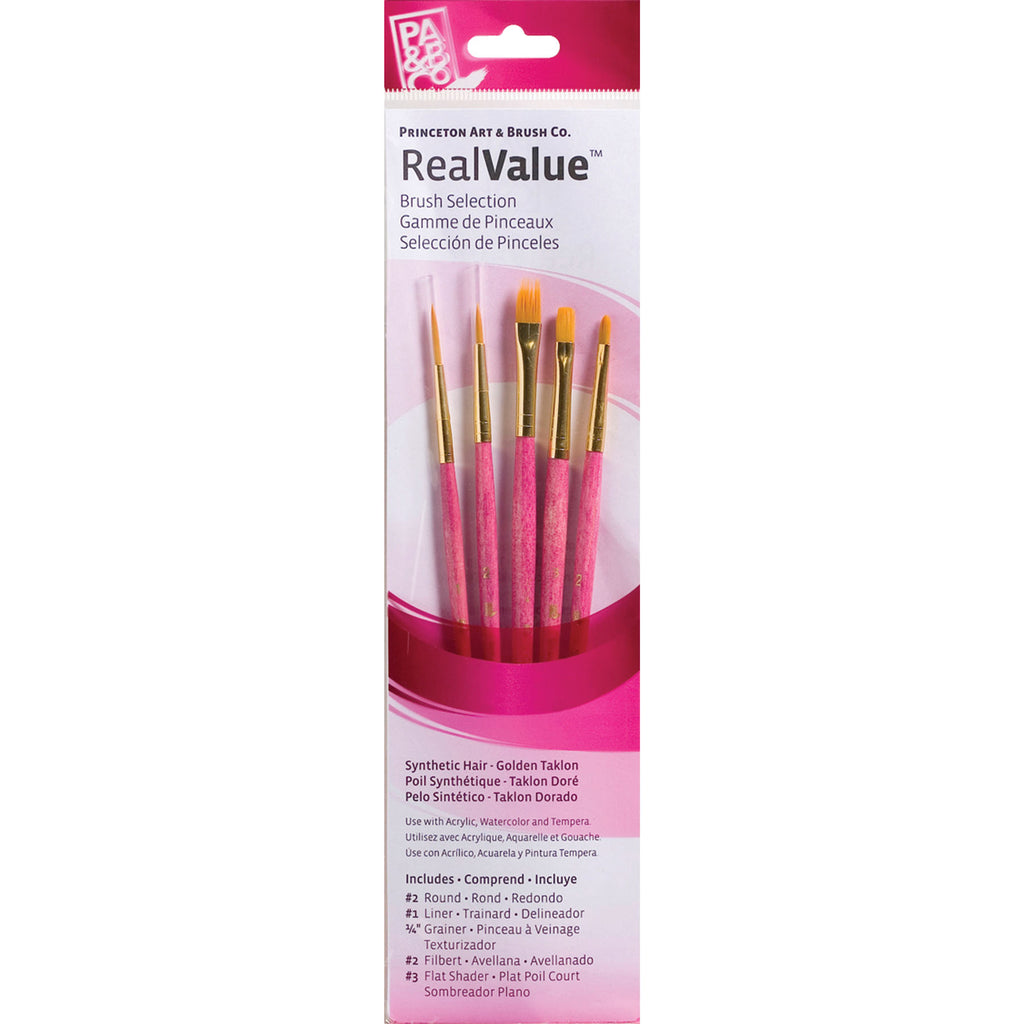 Realvalue Brush Set 5ct Pink Gold Taklon Bristles