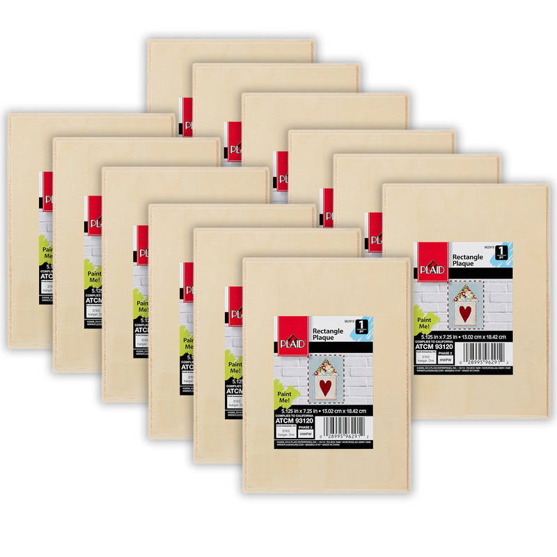 Wood Plaque, Rectangle, 7.25" x 5", Pack of 12