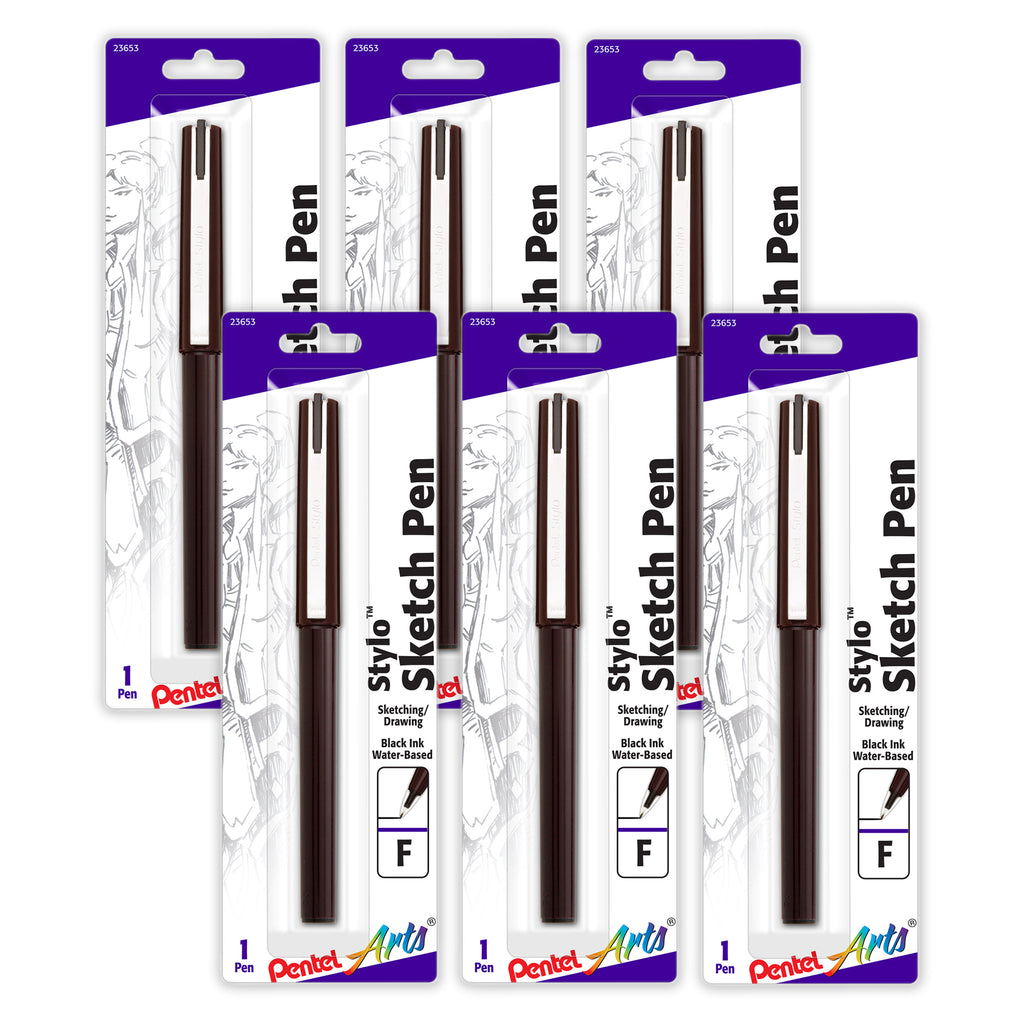 Stylo Sketch Pen, Fine Tip, Black Ink, Pack of 6