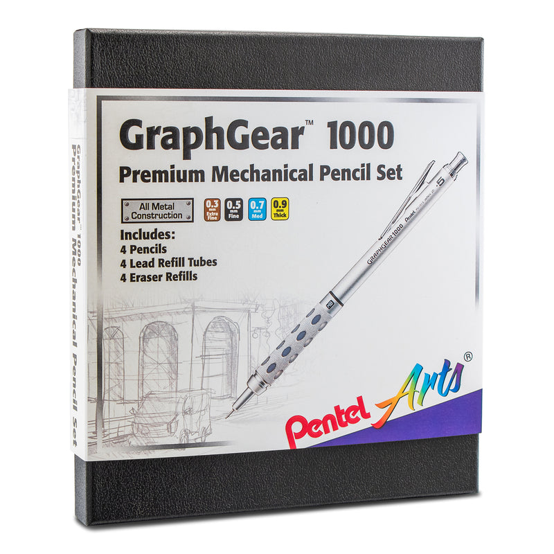 GraphGear 1000 Premium Mechanical Pencil Set, 4 Assorted Lead Sizes, Refill Erasers, Assorted Gift Box Set