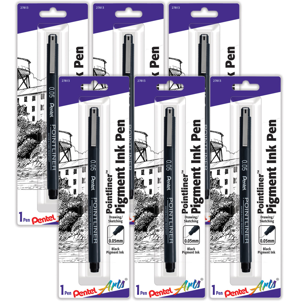 Pointliner Pen, 0.05mm, Black Pigment Ink, Pack of 6