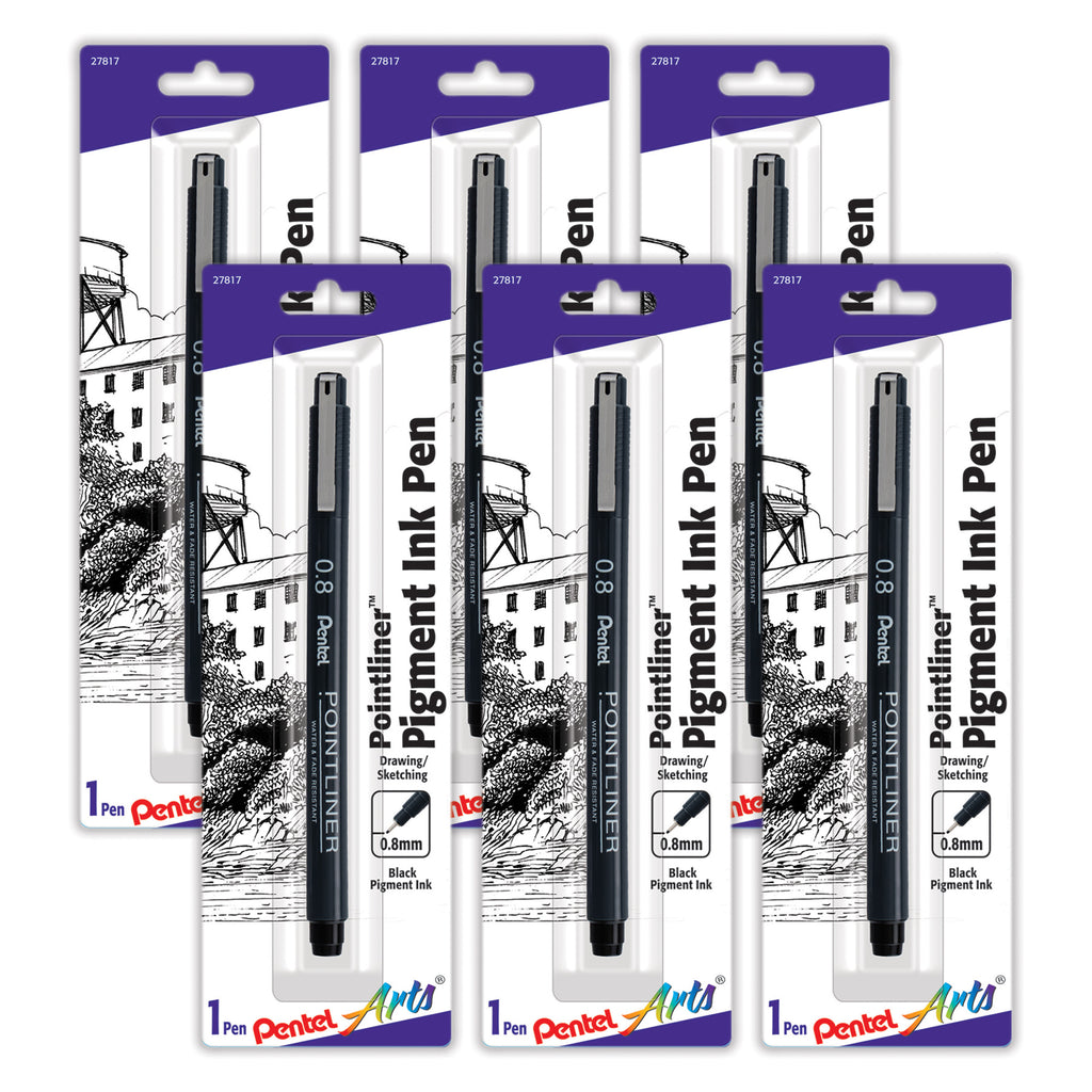 Pointliner Pen, 0.8mm, Black Pigment Ink, Pack of 6