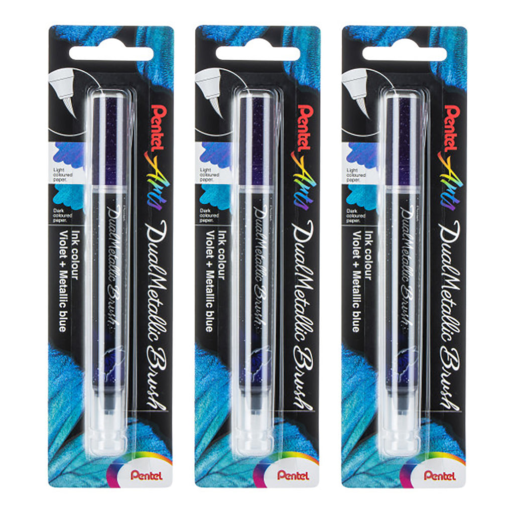 DualMetallic Brush, Violet/Metallic Blue Ink, Pack of 3