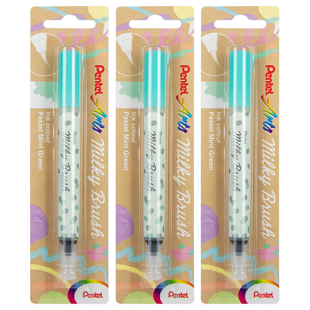 Milky Brush Pen, Pastel Mint Green Ink, Pack of 3