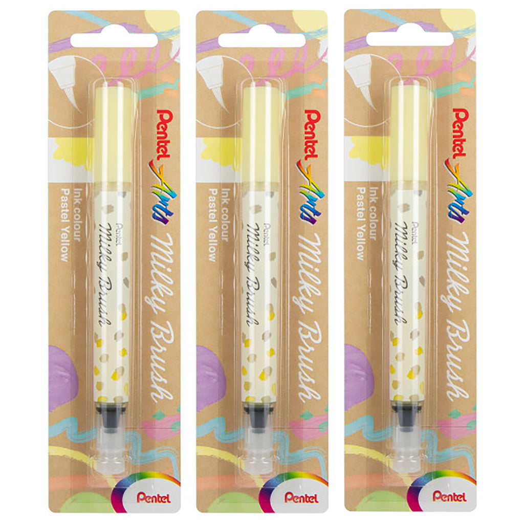 Milky Brush Pen, Pastel Yellow Ink, Pack of 3