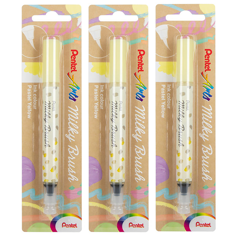 Milky Brush Pen, Pastel Yellow Ink, Pack of 3