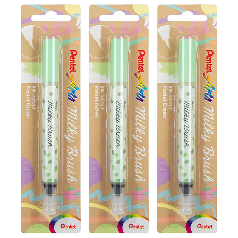 Milky Brush Pen, Pastel Green Ink, Pack of 3