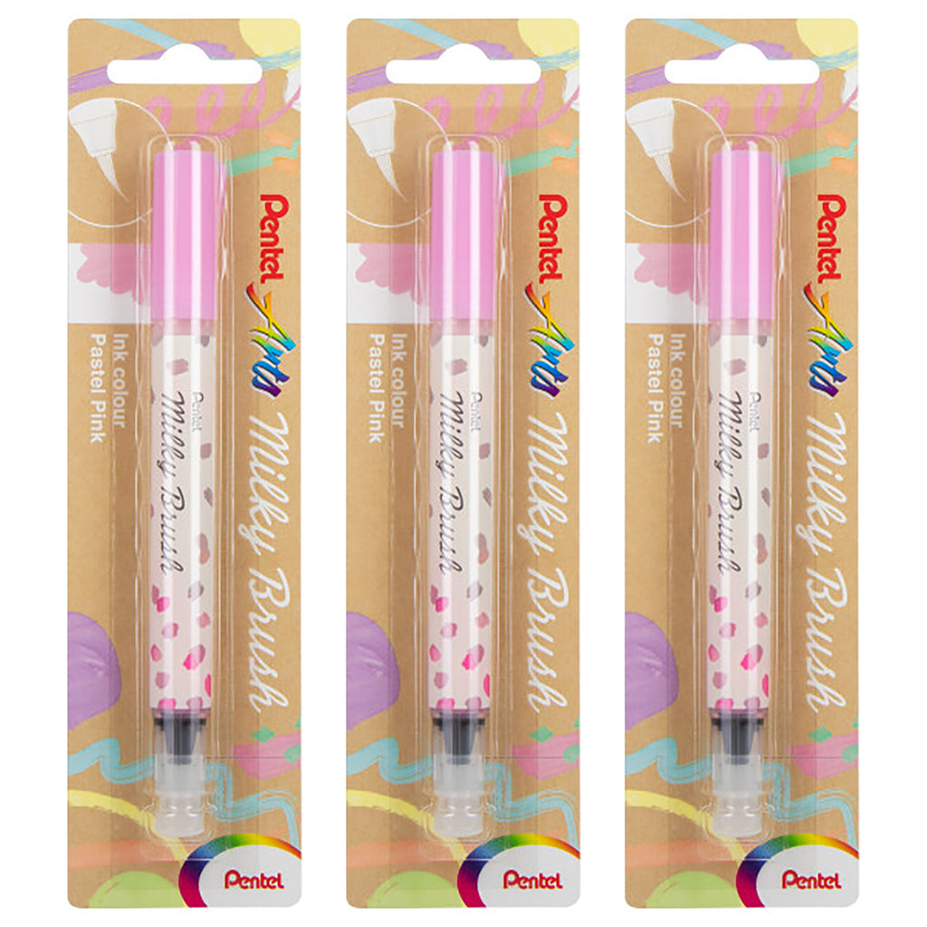 Milky Brush Pen, Pastel Pink Ink, Pack of 3