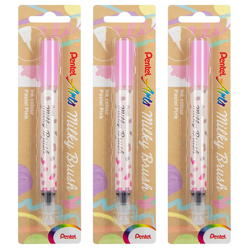 Milky Brush Pen, Pastel Pink Ink, Pack of 3