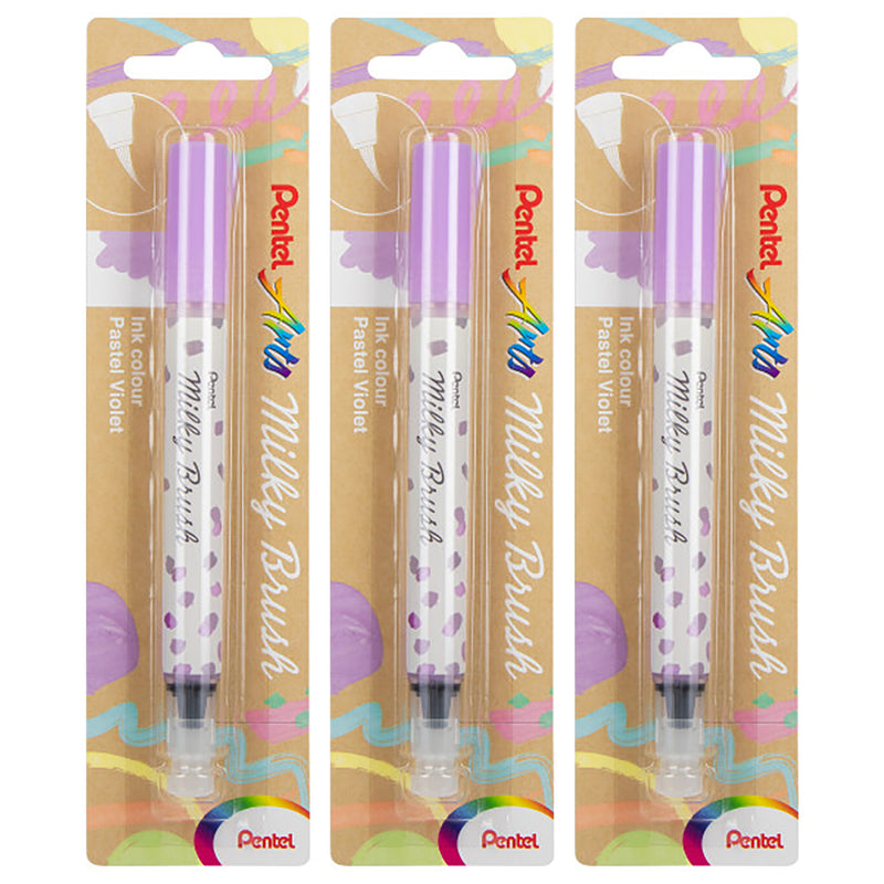 Milky Brush Pen, Pastel Violet Ink, Pack of 3