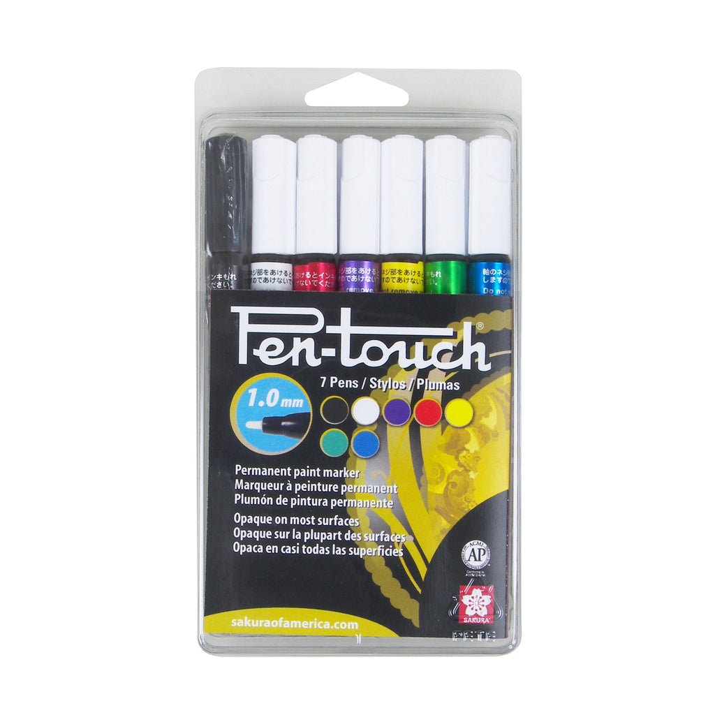 Pen-Touch Paint Markers, Fine, 1.0mm, Assorted Colors, 7-Piece Set, Clamshell