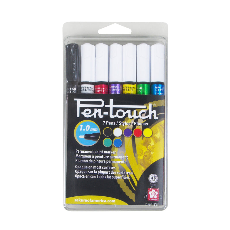 Pen-Touch Paint Markers, Fine, 1.0mm, Assorted Colors, 7-Piece Set, Clamshell