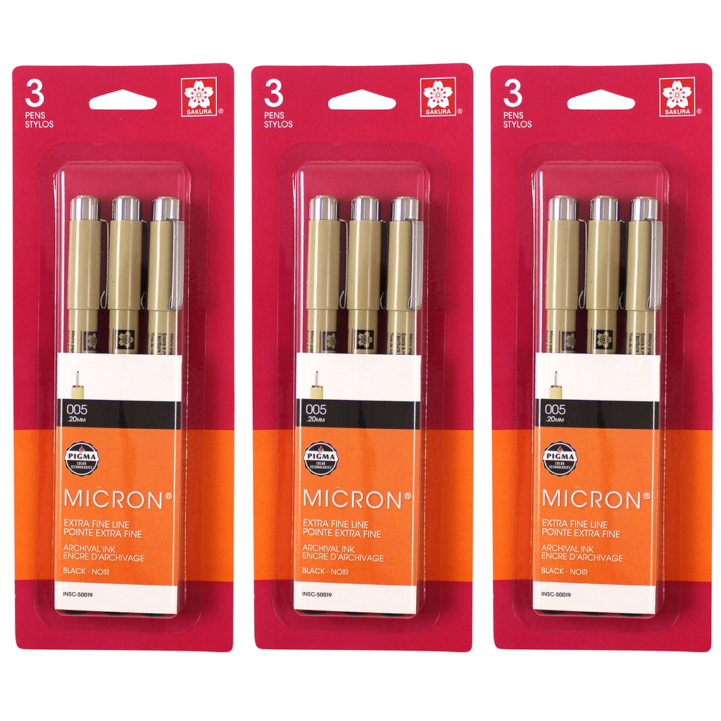 Pigma Micron Pens, Size 005 Extra Fine Point, Black, 3 Per Set, 3 Sets