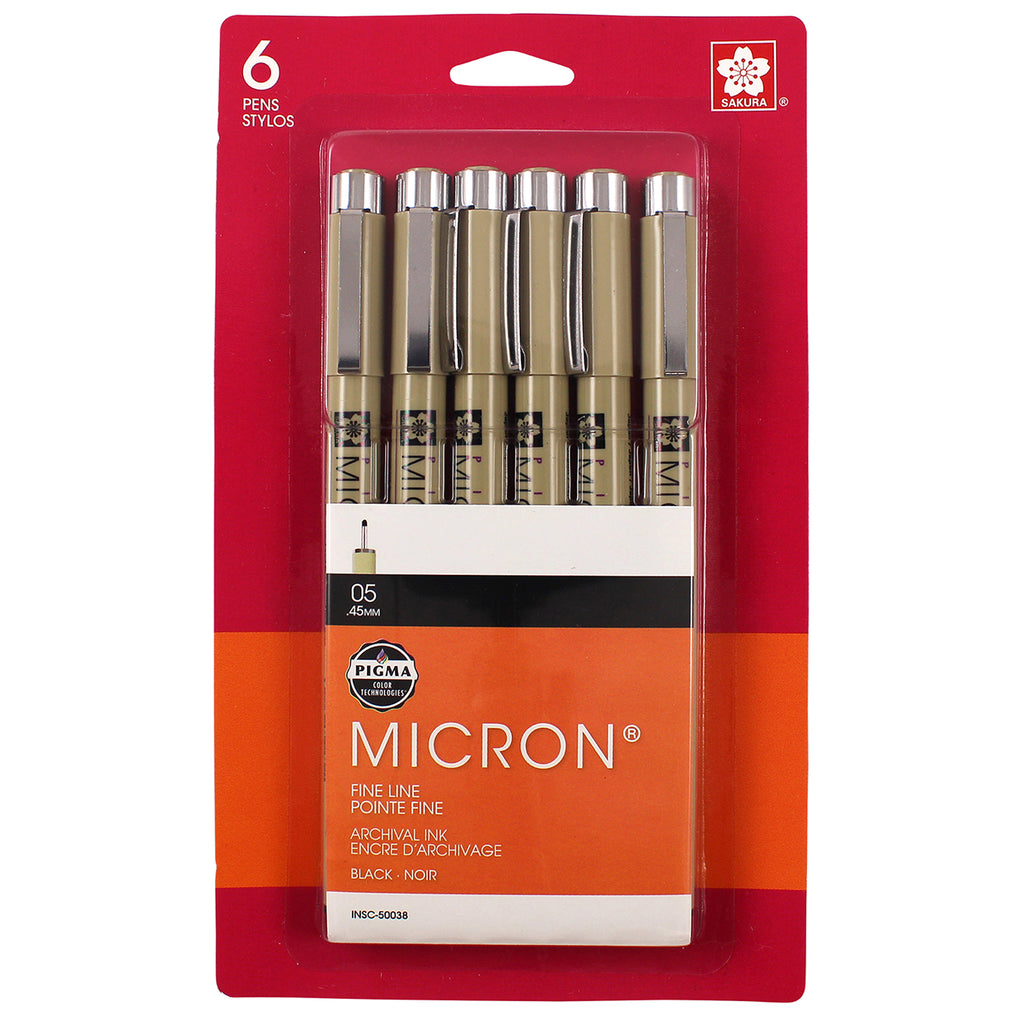 Pigma Micron Pens, Black, Size 05, 6-Pack, Blister Card