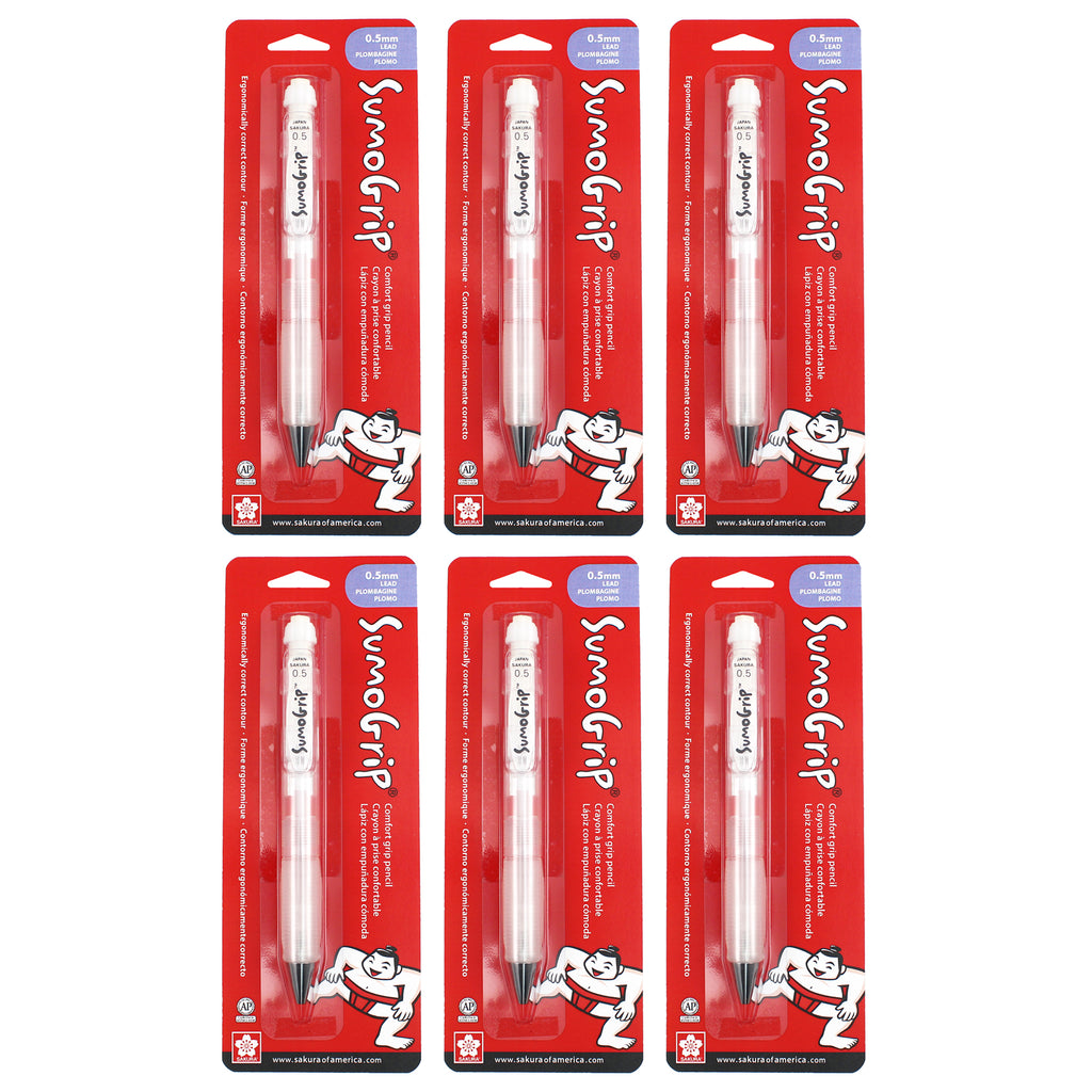 SumoGrip Comfort Grip Mechanical Pencil, 0.5mm, White, Blister Card, Pack of 6