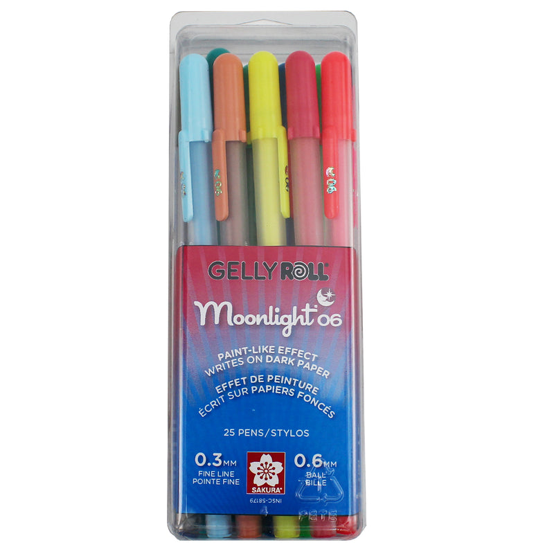 Moonlight Gel Pens, Fine, Size 06, Assorted Colors, 25-Piece Set